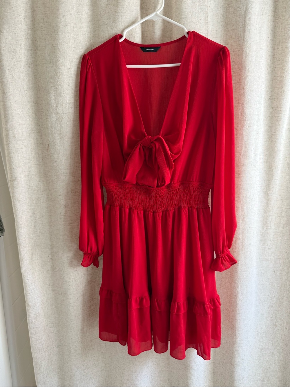 Amazon Essentials Red Long-Sleeve Tie-Front Mini Dress